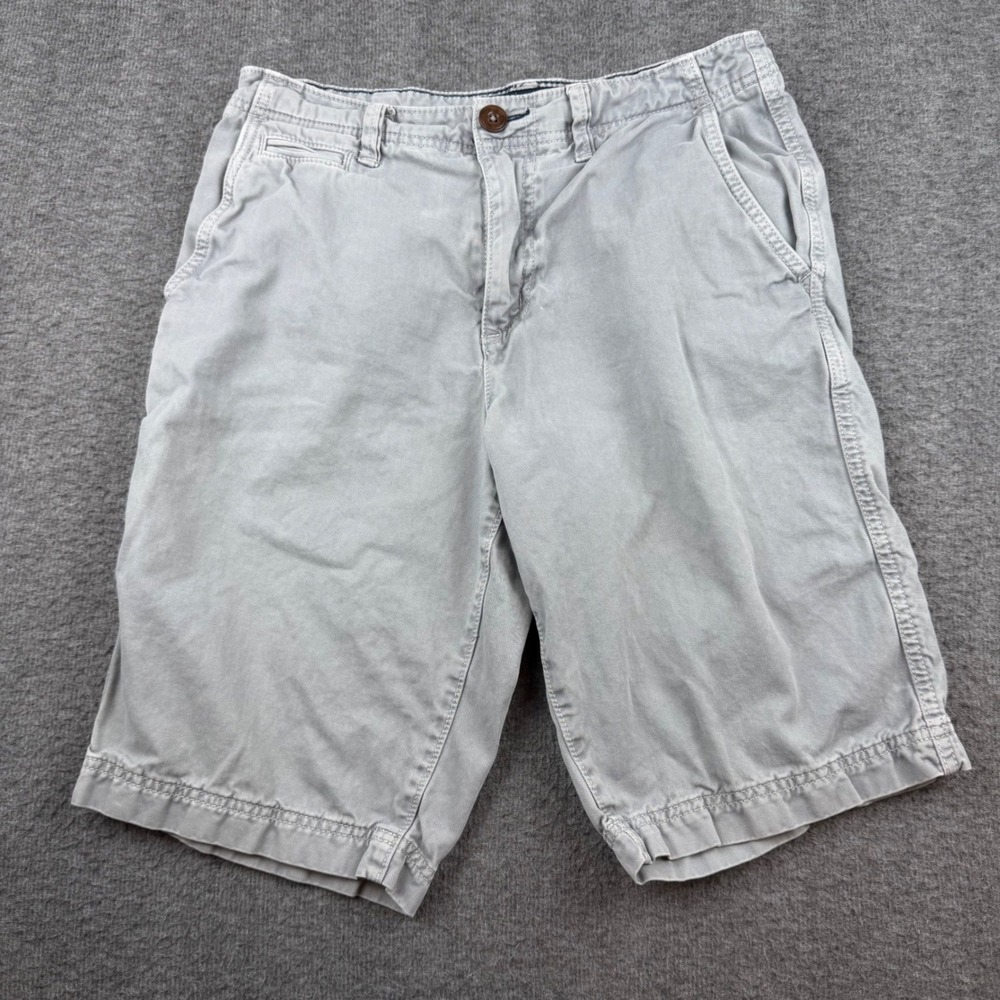 American Eagle Longer Length Shorts Men's 28 Gray Chino Cotton Relaxed VINTAGE